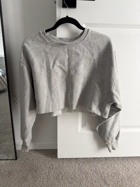 Aritzia TNA Cropped Light Gray Crewneck Sweatshirt